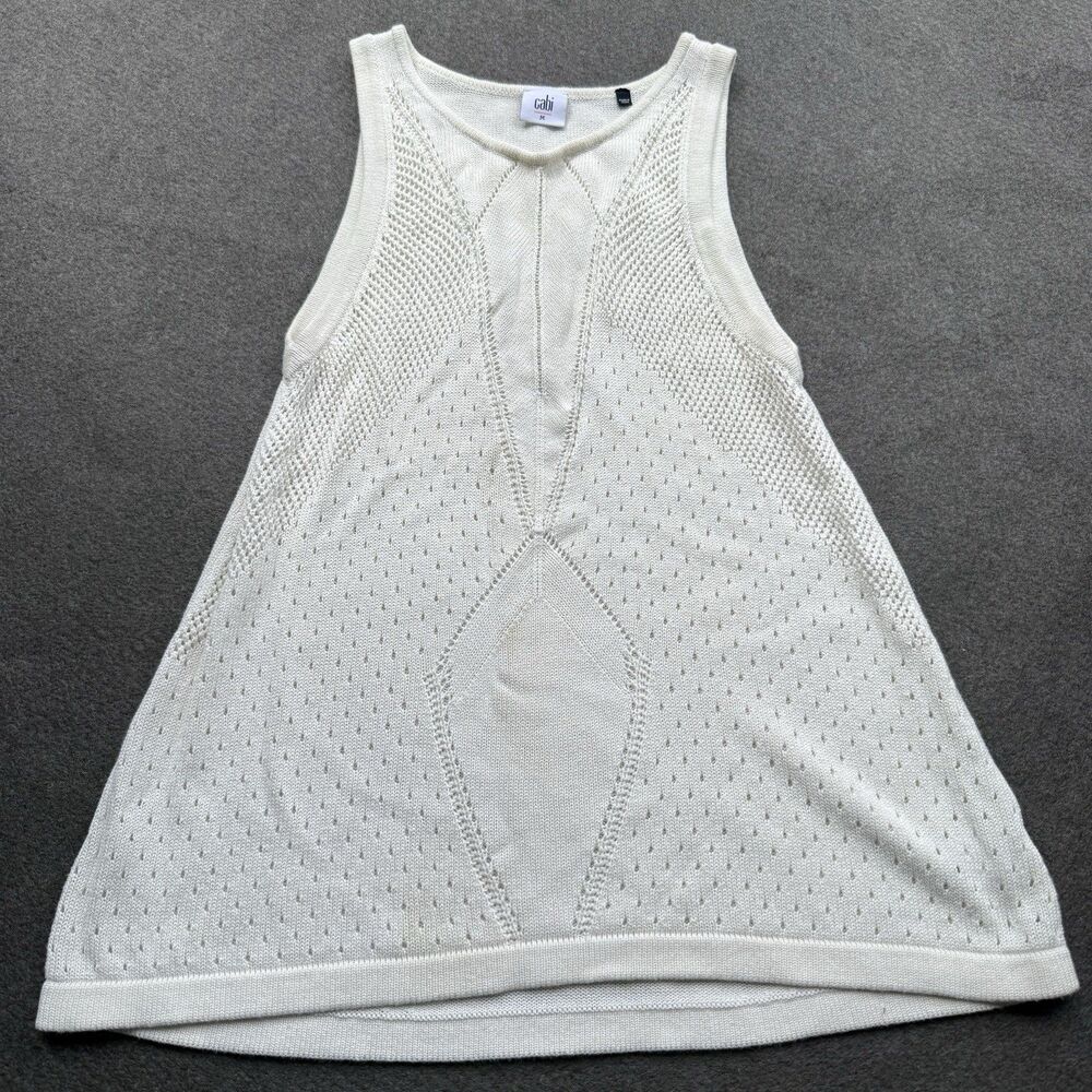 CAbi Womens Cream Open Knit Tunic Tank Top Sleeveless Crochet Boho viscose 012